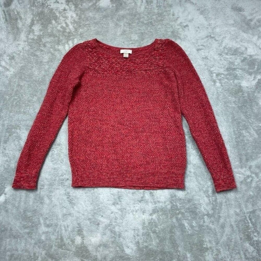 Ann Taylor LOFT Red Textured Pullover Sweater Womens Medium Cotton a1506